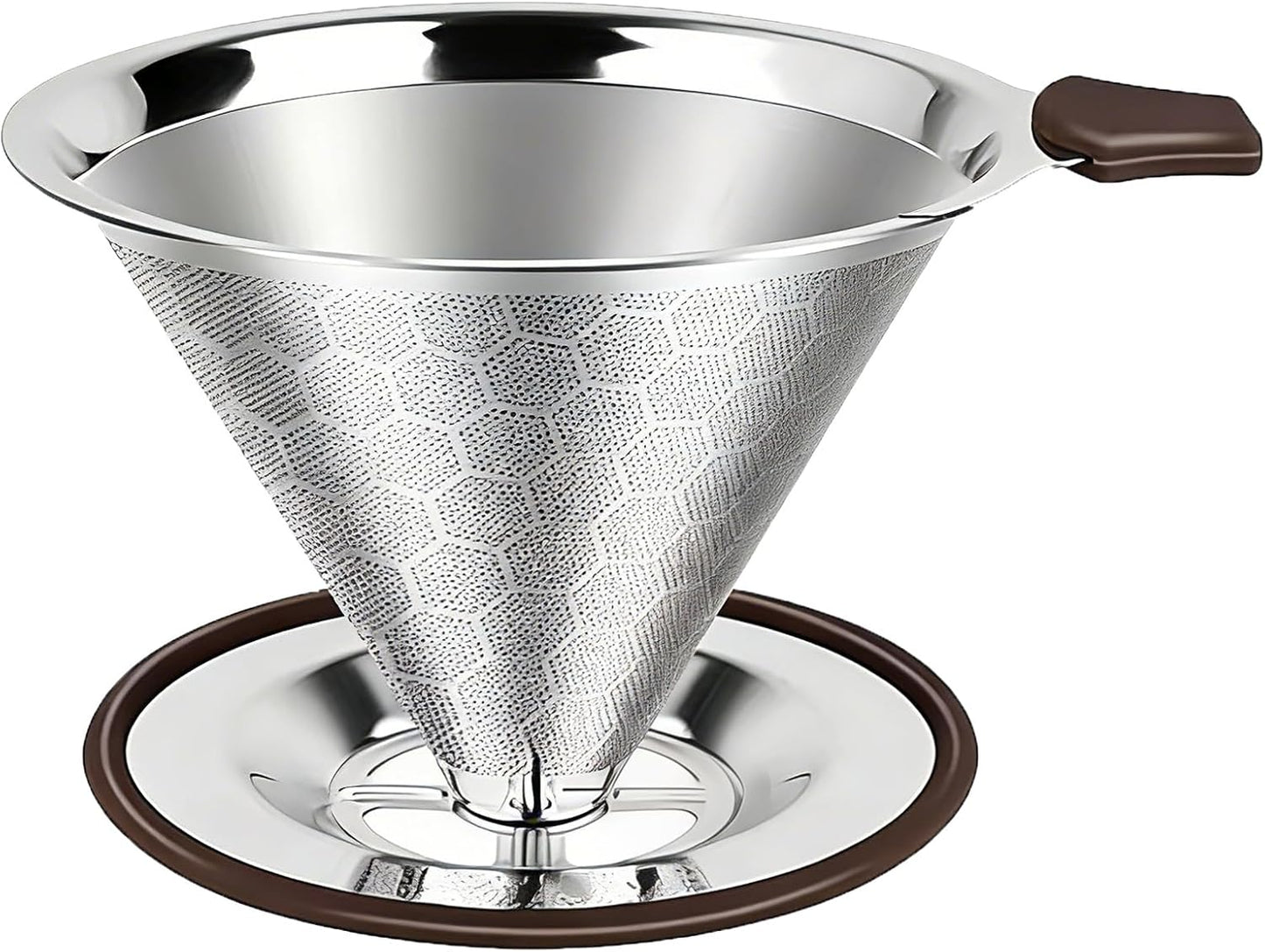 Gotero de café vertido de acero inoxidable sin papel reutilizable filtro doble cono malla 600 para 1 a 4 tazas
