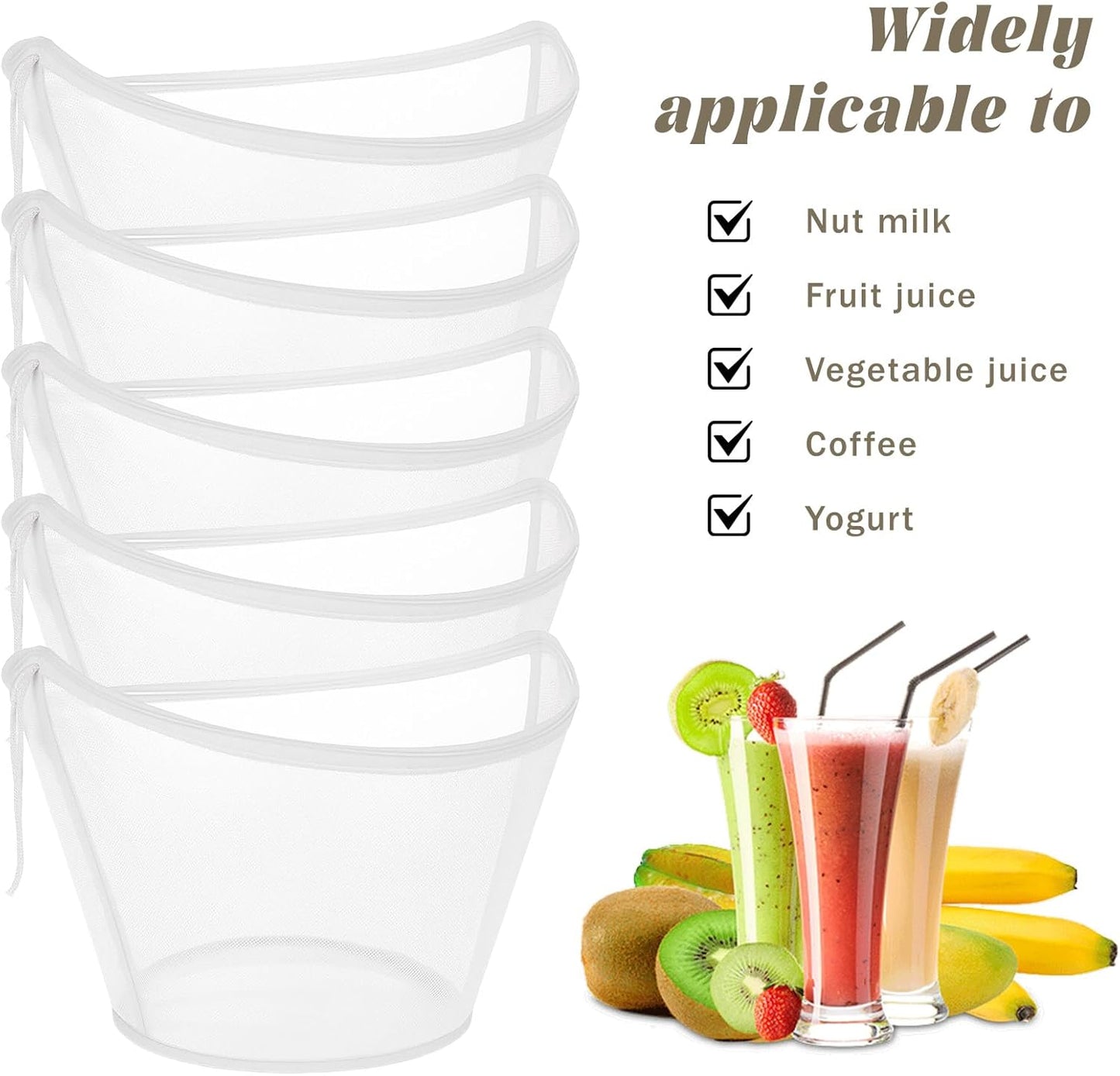 Bolsa de tela para colar queso en forma de cuenco, 5 unidades reutilizables para leche de nueces y jugos