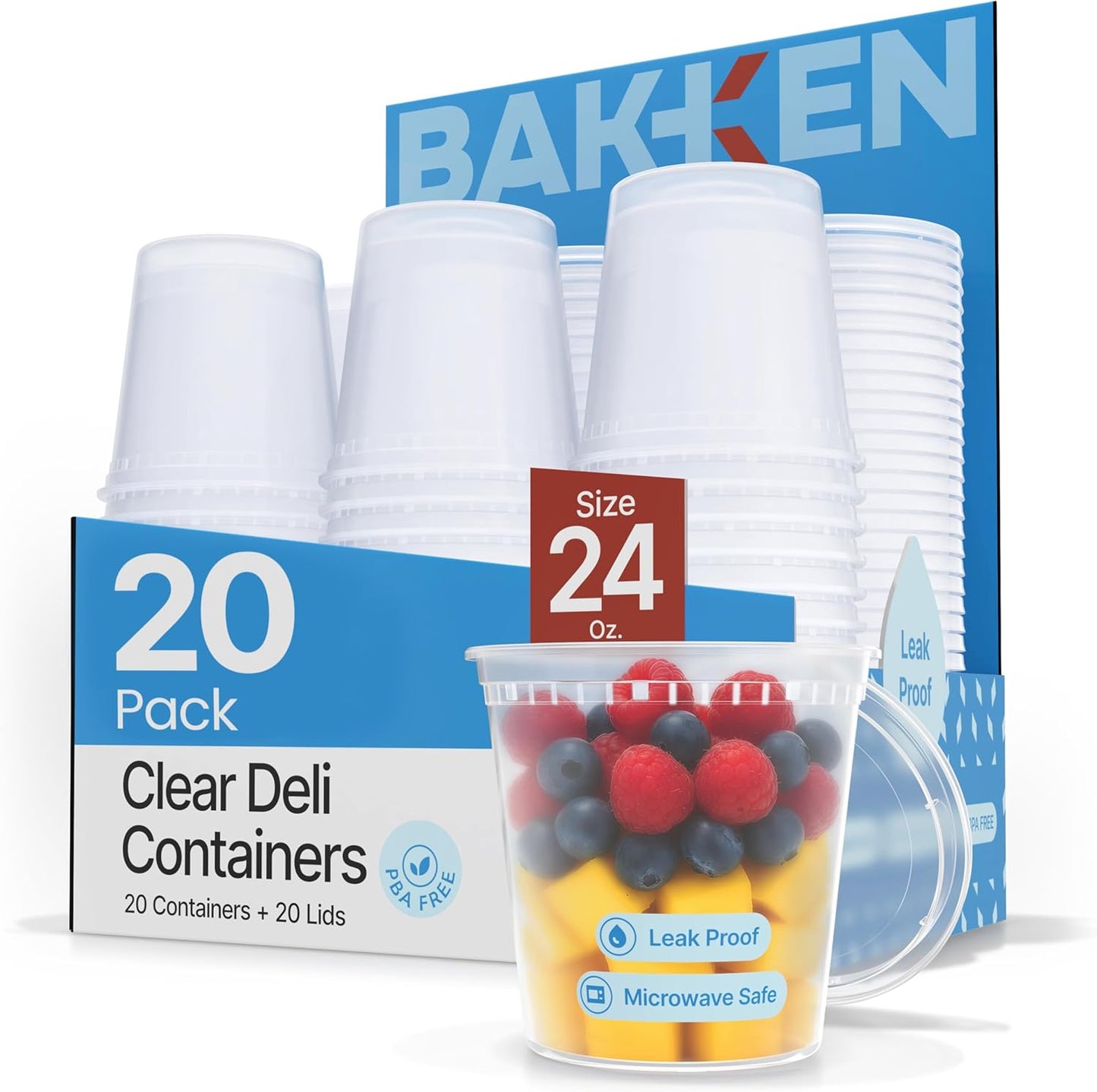 Recipientes plásticos sin BPA con tapas 24 oz (paquete 20)