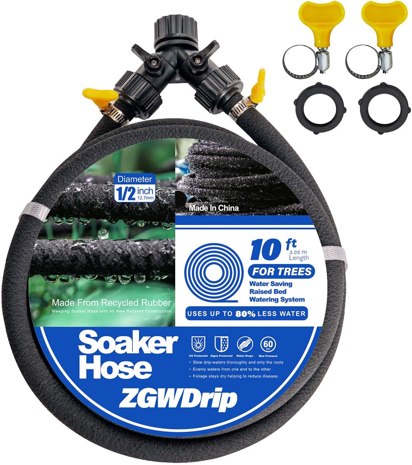 Manguera remojo 10ft para árbol 1/2pulg con conectores latón