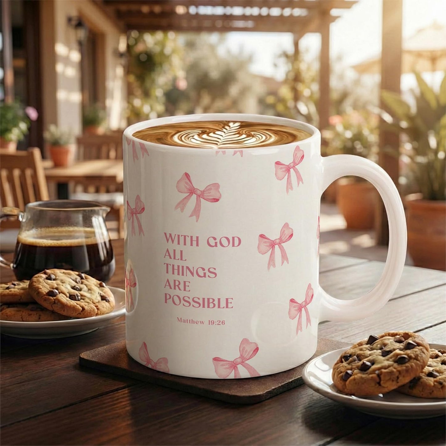 Taza de café cristiana con versículo bíblico en inglés para mujer
