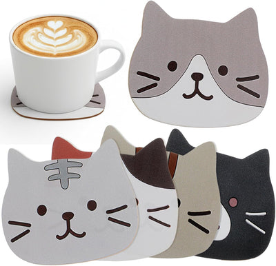 5 Posavasos Gato Aislamiento Madera Escritorio Oficina