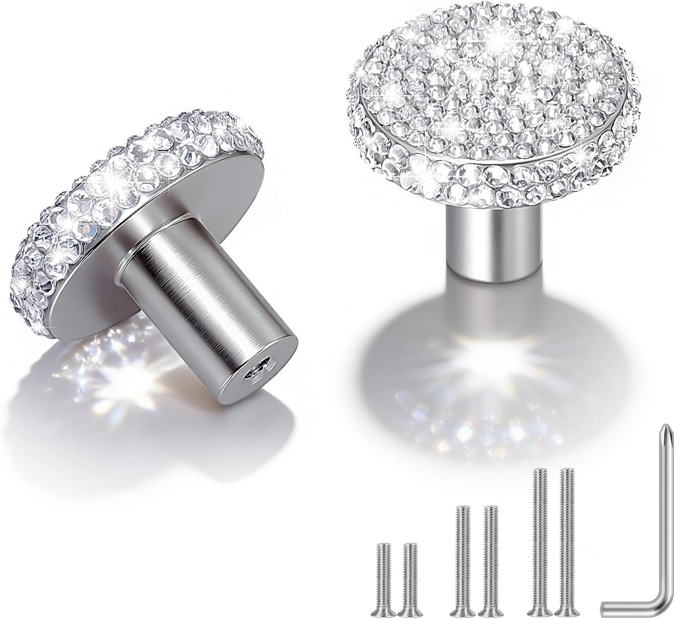 2 Pzas Manillas Baño Cocina Cristal Rhinestone Blanco