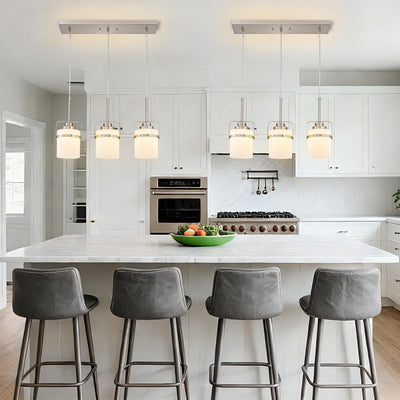 Lámpara colgante 3 luces níquel vidrio leche cocina
