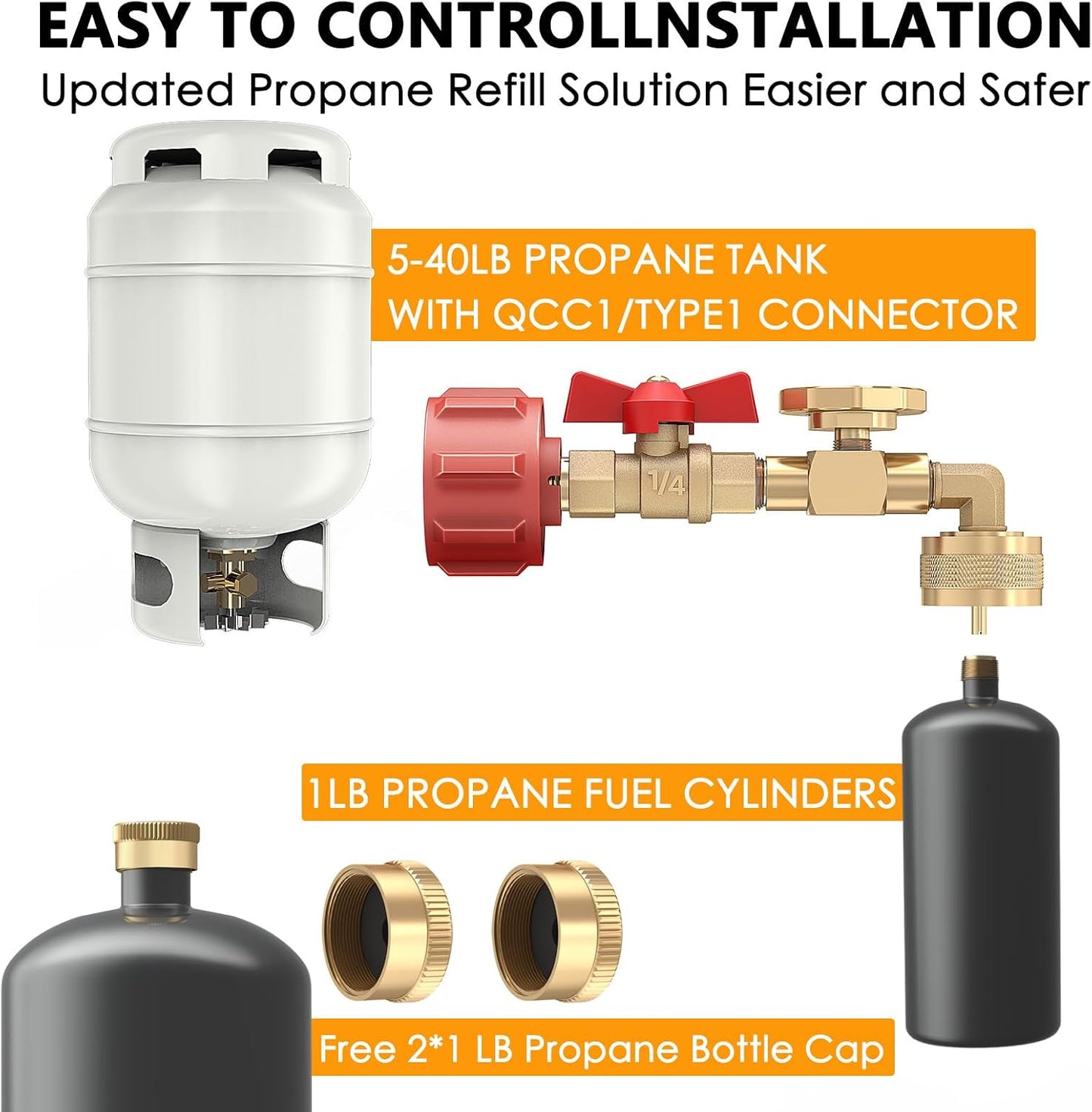 Adaptador codo propano QCC1 1-20lb con medidor y válvula