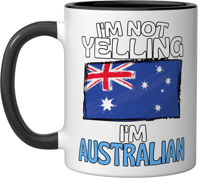 Taza cerámica con frase divertida de Australia, negro/blanco