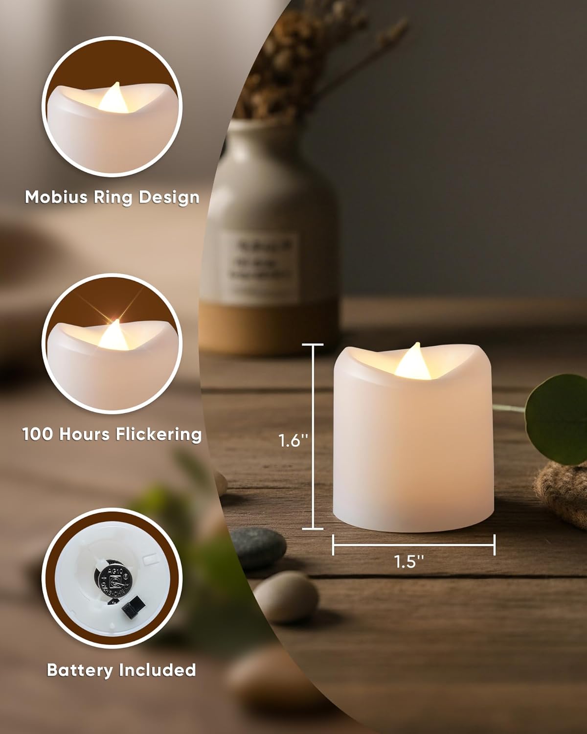 Pack 12 Velas Votivas LED Parpadeantes 1.5x1.6pulg
