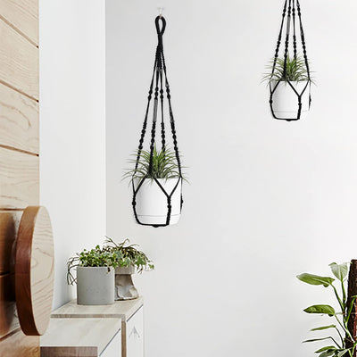 Colgador macramé para plantas con cuentas madera 35pulg 2uds