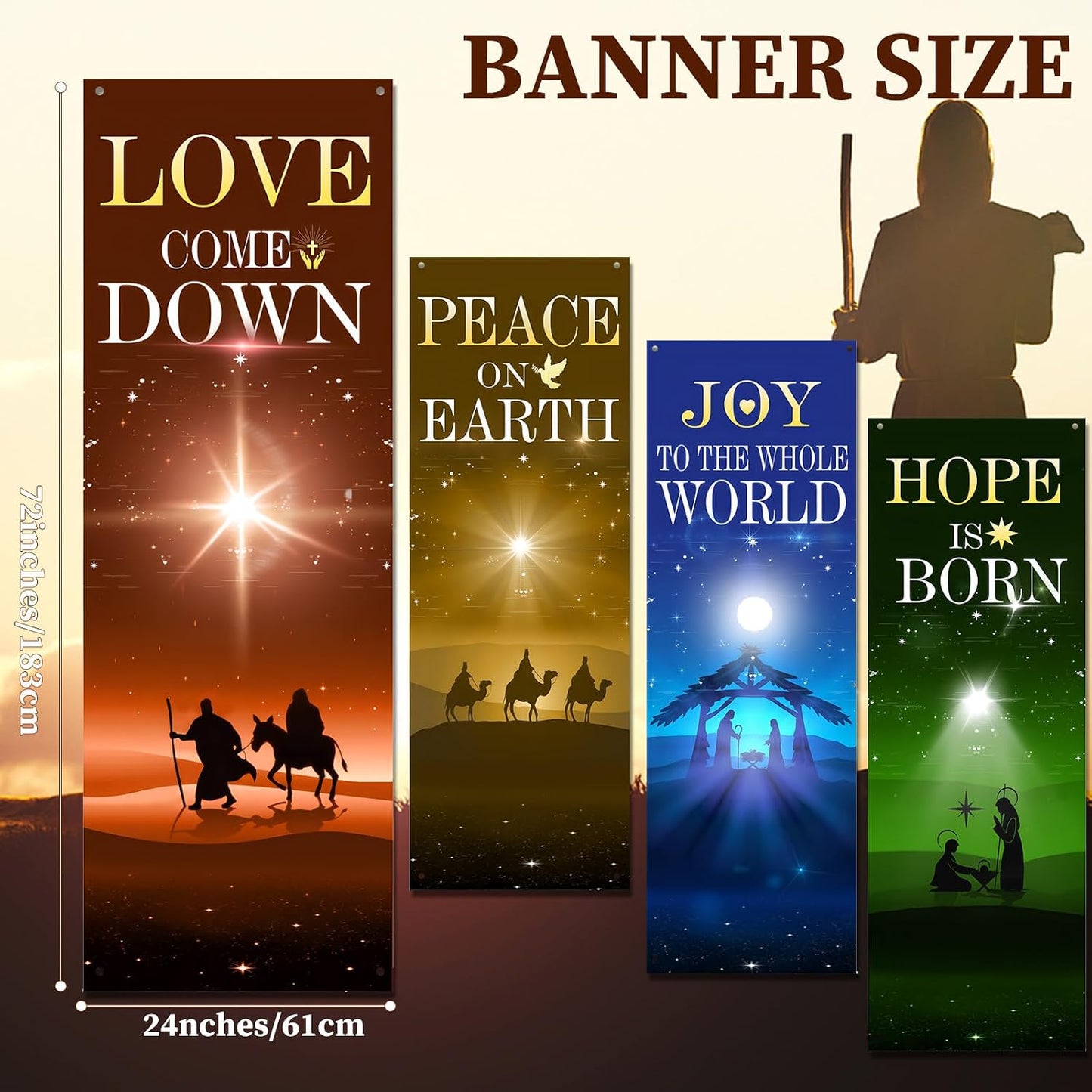 4 Pancartas Adviento 2x6ft Letrero Navidad Iglesia
