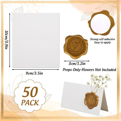 Tarjetas de lugar de boda Whaline con sellos de cera bronce sin flores secas