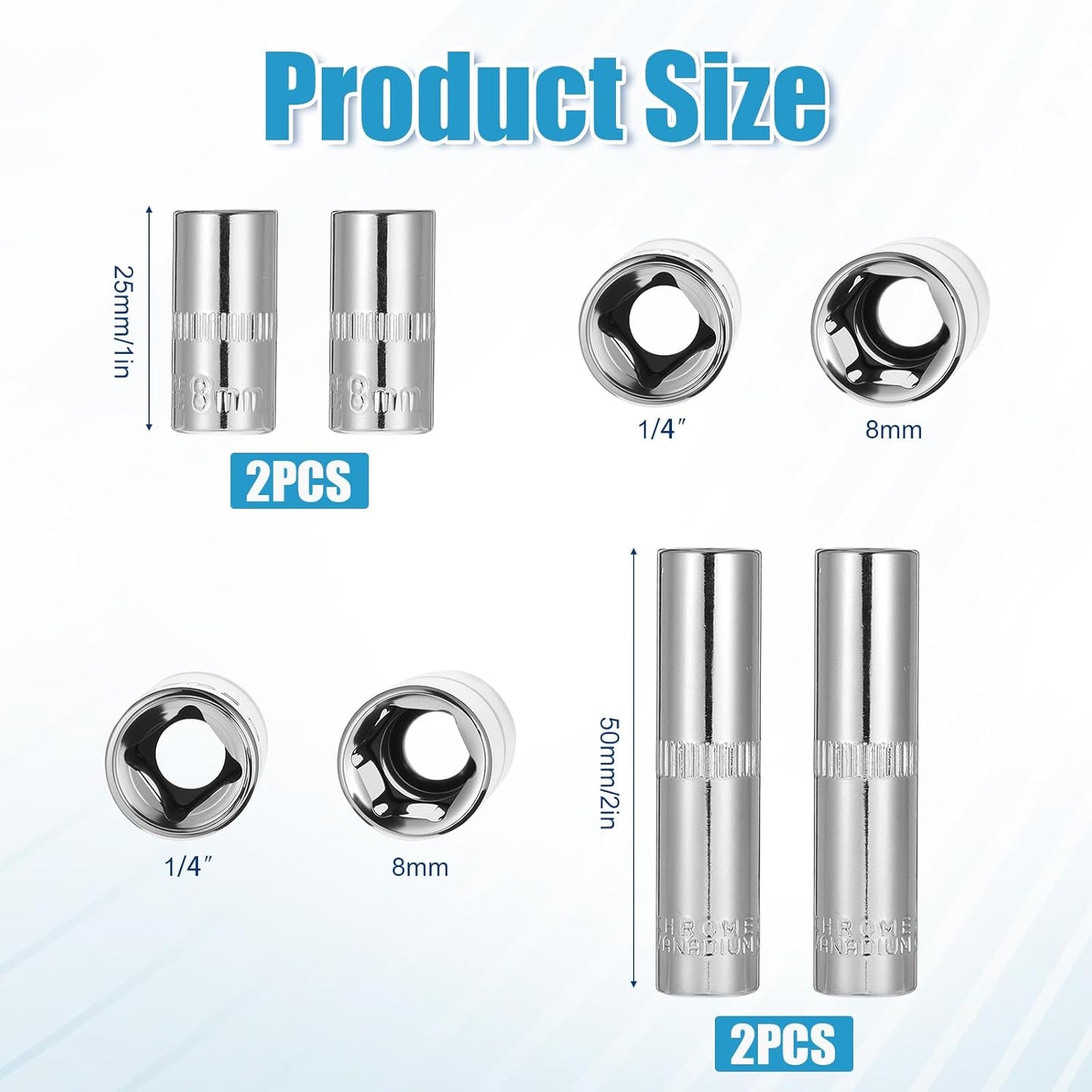 Set 4 llaves de boca acero cromo vanadio 8mm para llave de torque