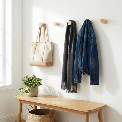 4 Ganchos Madera Natural Rústica para Entrada y Baño