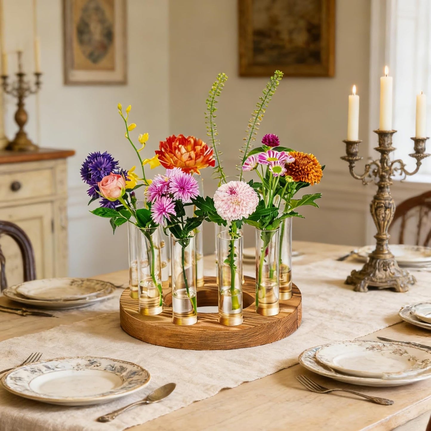 Jarrones cristal soporte madera decoración hogar marrón