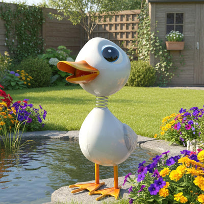 Escultura pato blanco metal decoración jardín patio