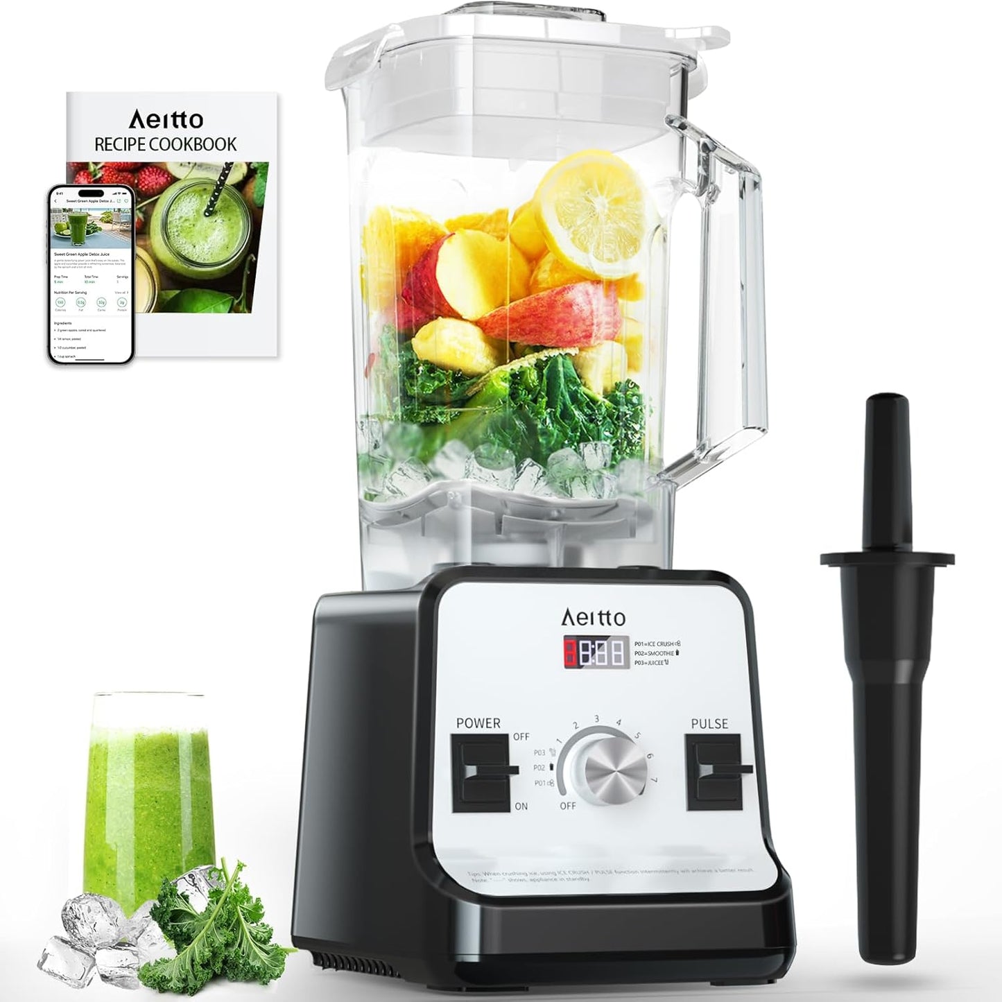 Licuadora de encimera 1500 vatios gran capacidad 68 oz color plateado