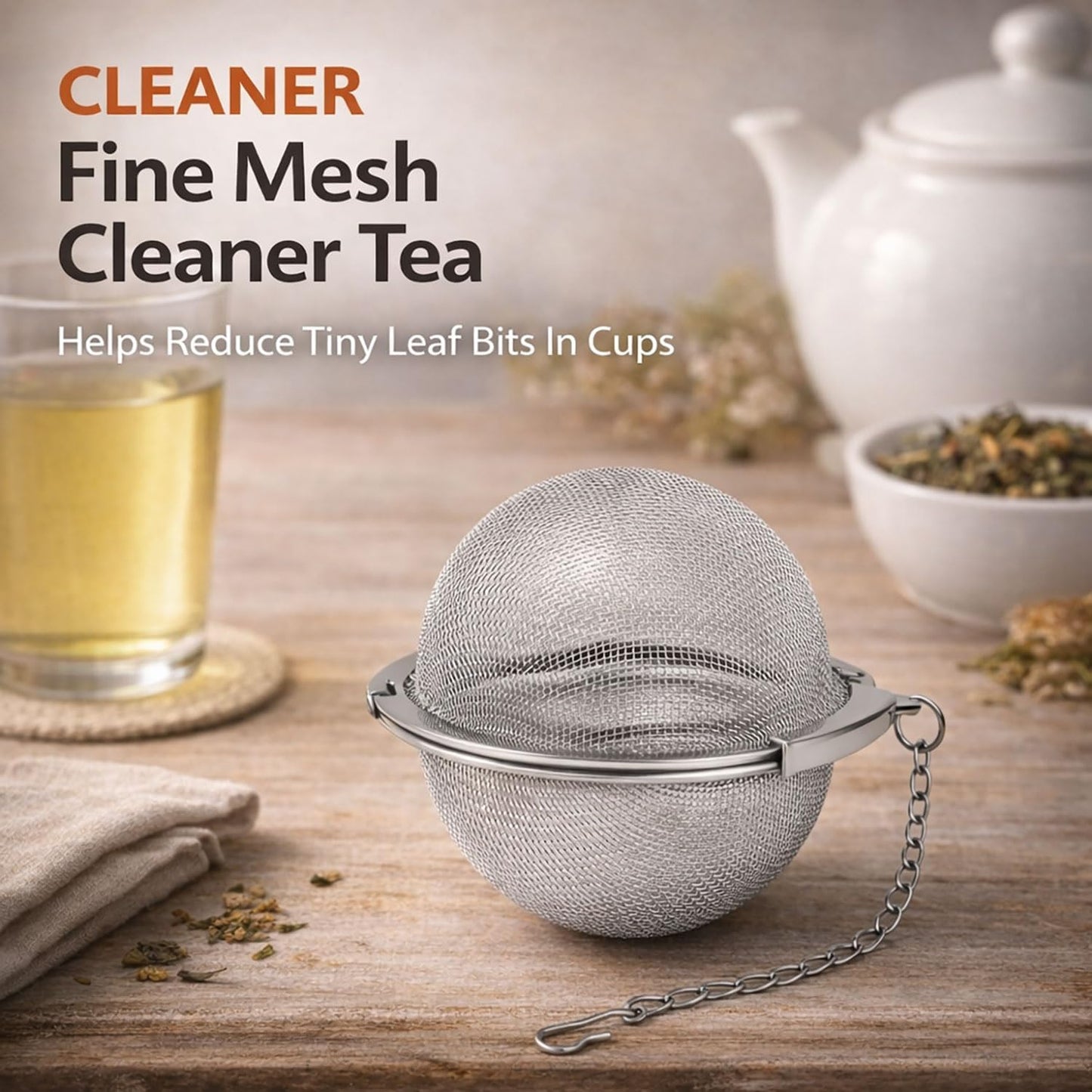 Infusor de té para hojas sueltas con gancho para taza calicó tapa roja desmontable malla fina acero inoxidable 304
