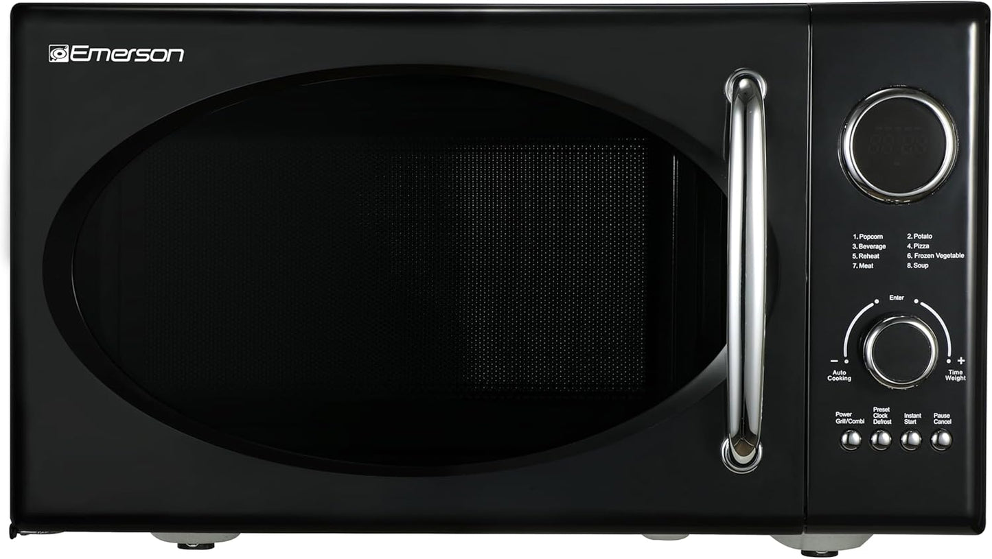 Microondas retro 0.9 pies cúbicos 1000W pantalla LED negro