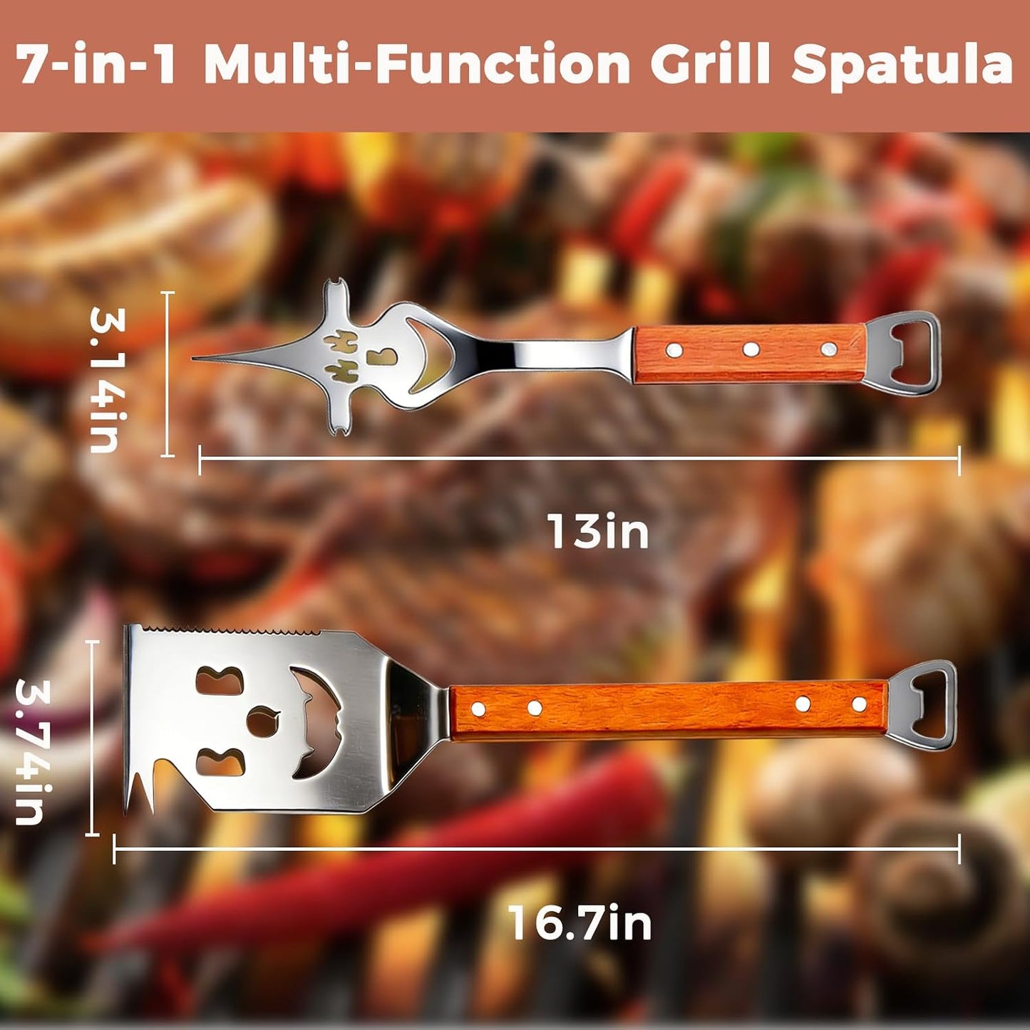 7en1 Accesorios Barbacoa con Asas Madera y Gancho