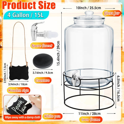Dispensador bebidas vidrio 4gal soporte posavasos a prueba de fugas