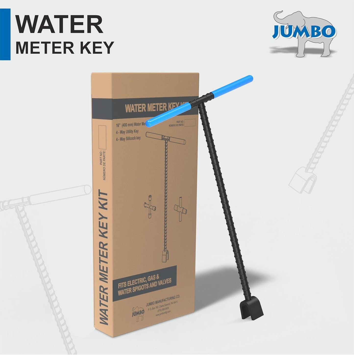 Llave medidor agua 16pulg mango T 7-1/2pulg