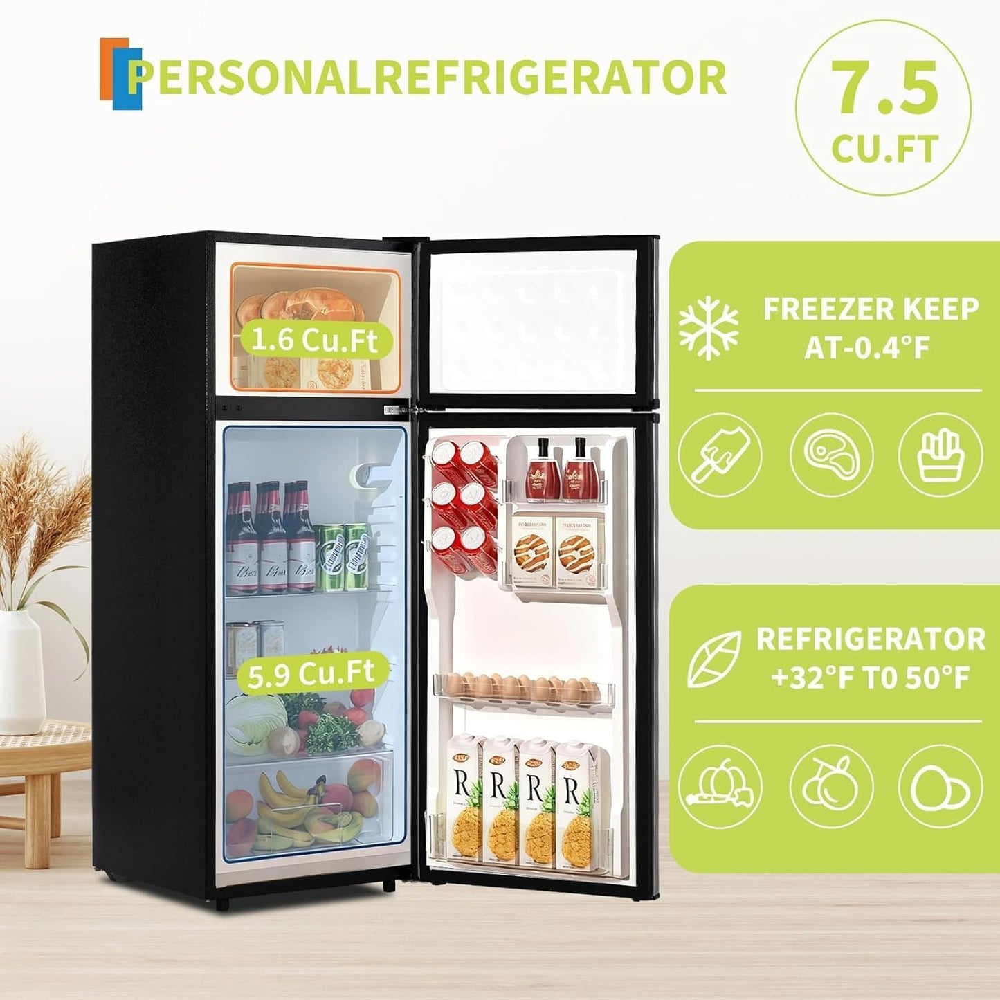 Refrigerador con congelador compacto 7.5 pies cúbicos plateado