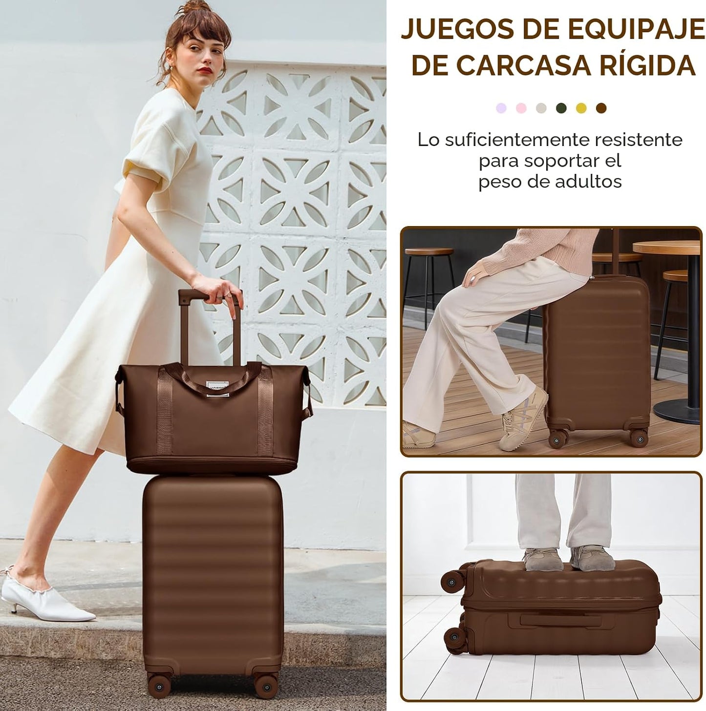 Set 3 maletas rígidas 22x14x9 con ruedas TSA Lock para mujer Mocha