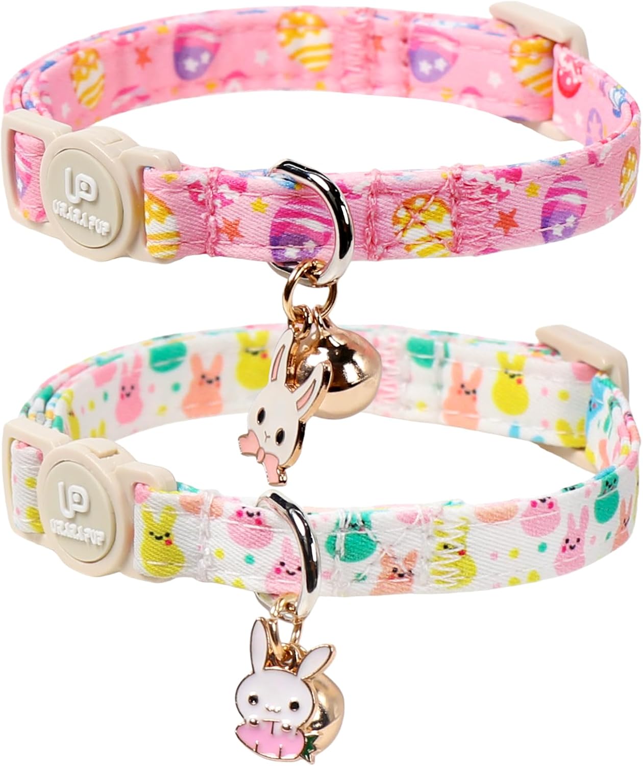 Collar gato Pascua rosa con campana y hebilla seguridad