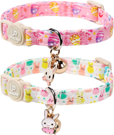 Collar gato Pascua rosa con campana y hebilla seguridad
