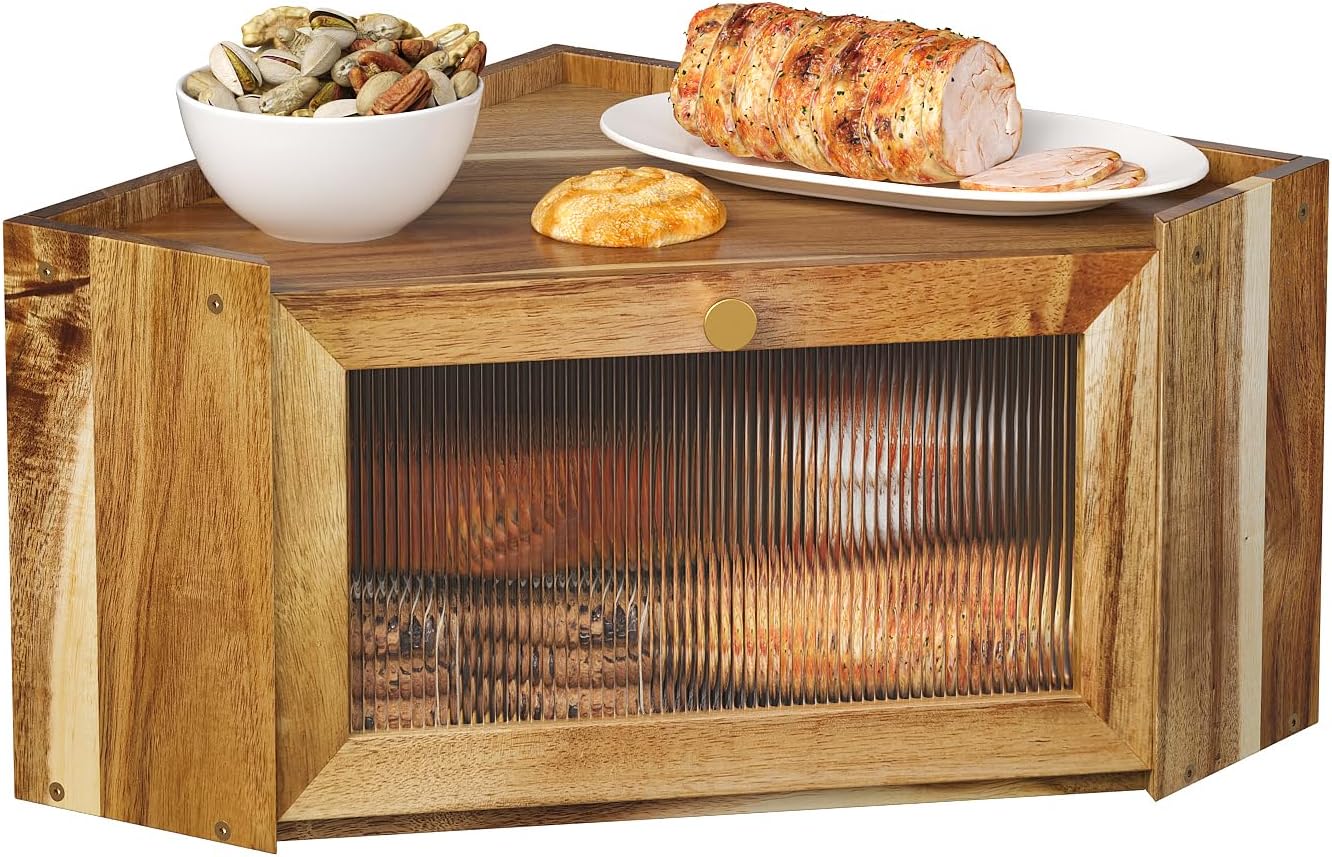 Panera esquinera bambú encimera almacenamiento pan puerta arcílica