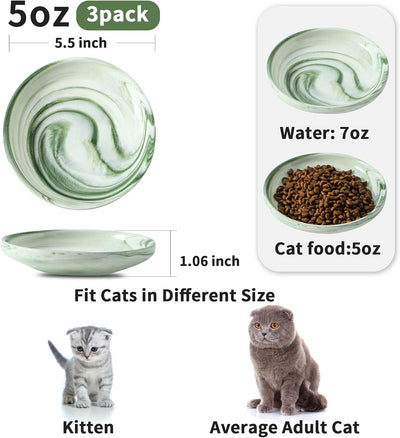3 Cuencos Cerámica para Gatos y Perros 5.5pulg Verde