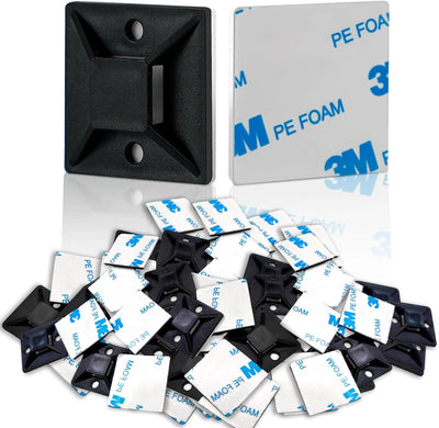 100 Soportes Adhesivos para Bridas Cable 1pulg Alambre Nailon