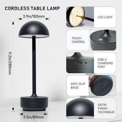 Lámpara mesa inalámbrica LED recargable tactil negro