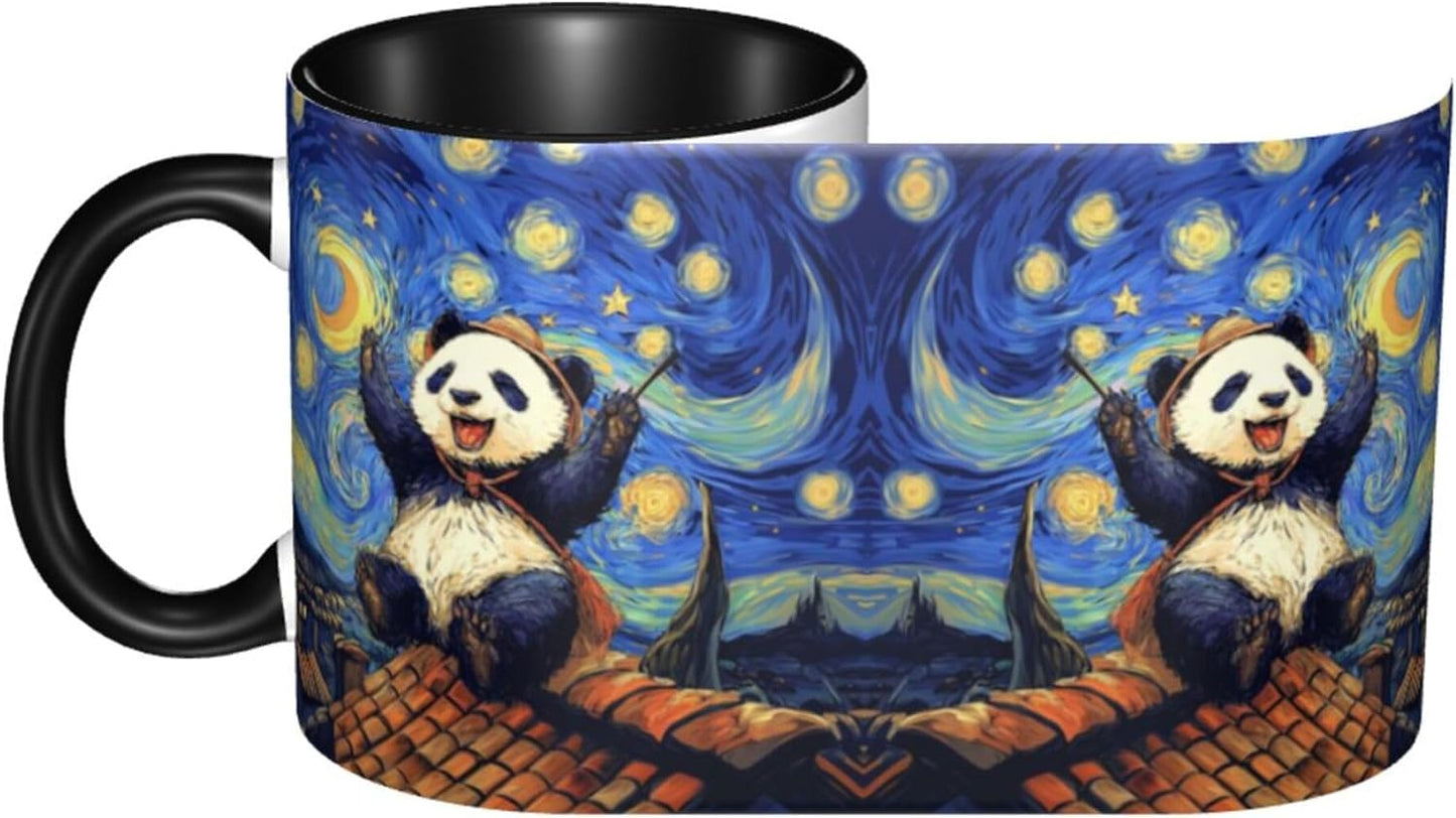 Taza de café panda de cerámica para mujer con asa