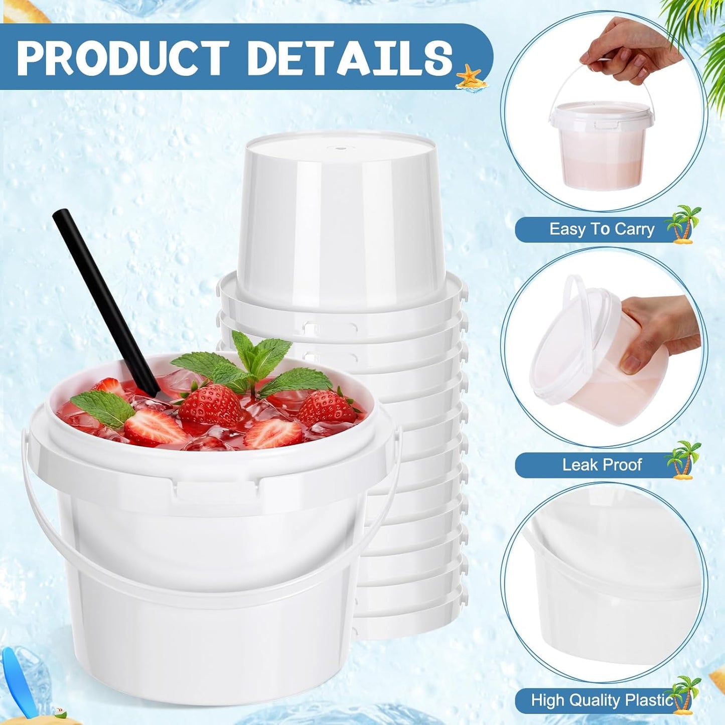 Pack 100 Cubos Plástico Ron 17oz Con Tapa y Popote