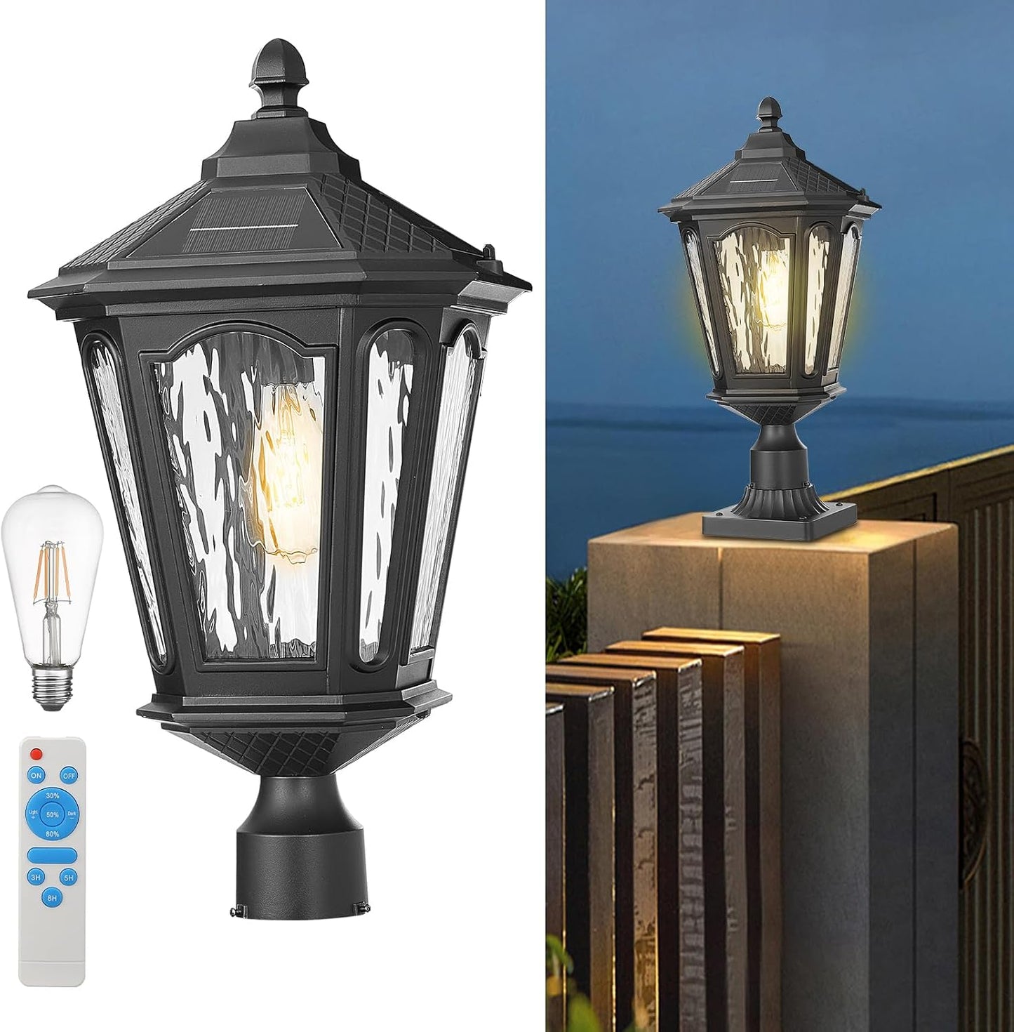 Lámpara solar negra farol exterior impermeable para jardín patio