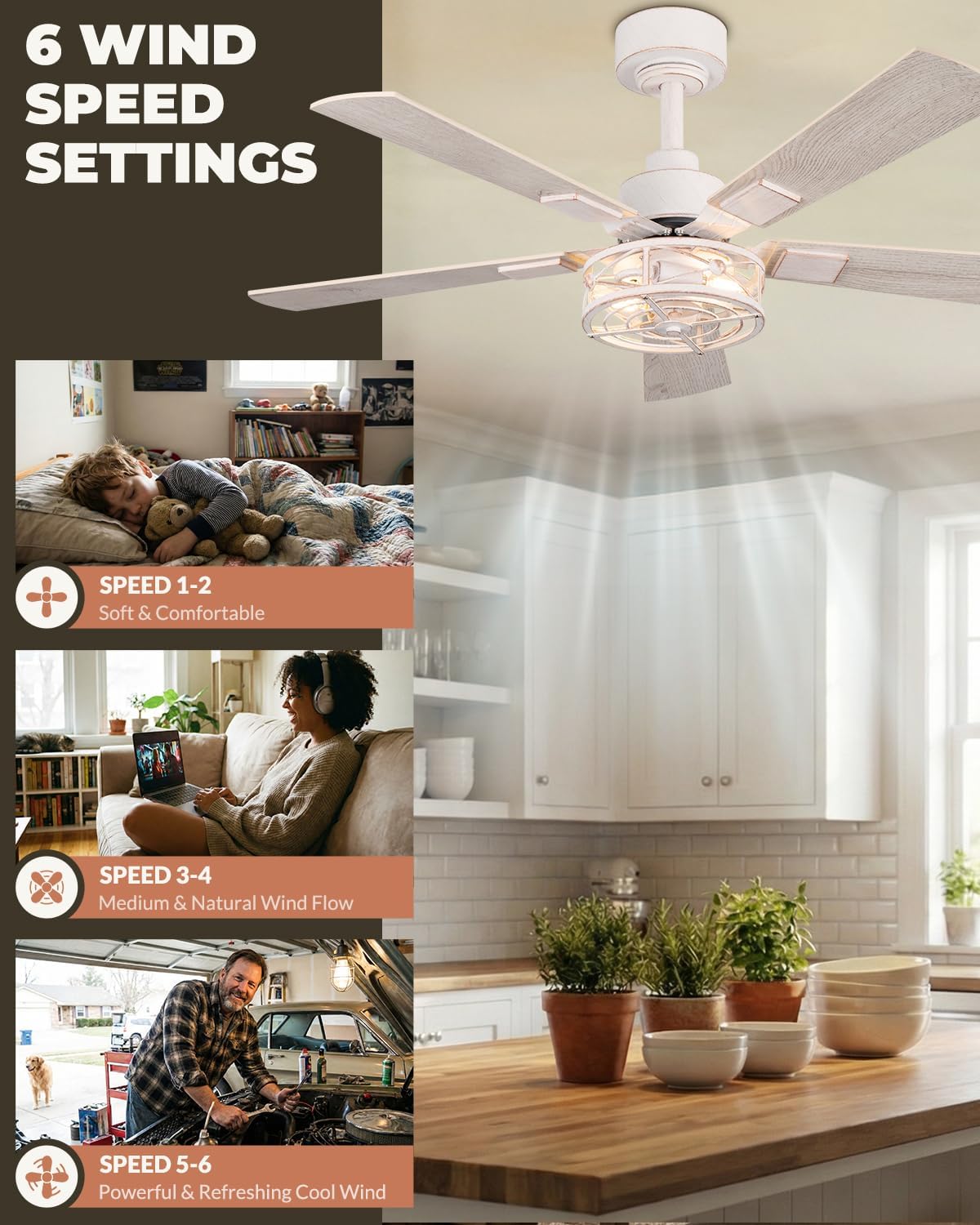 Ventilador techo 42pulg con luces control remoto motor CC