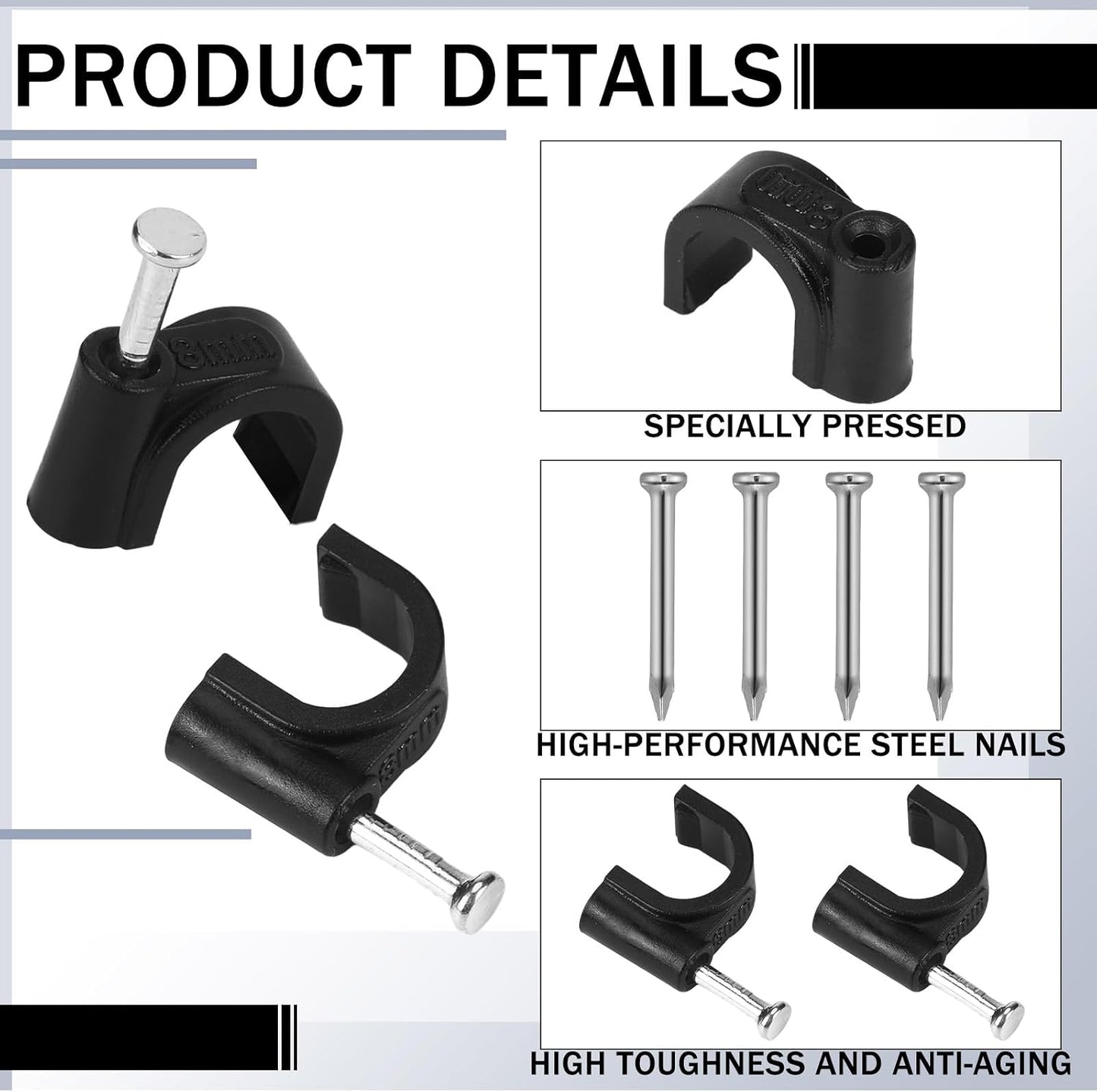 100 Clips Tubo Riego 1/4 y 3/8pulg Conector Negro