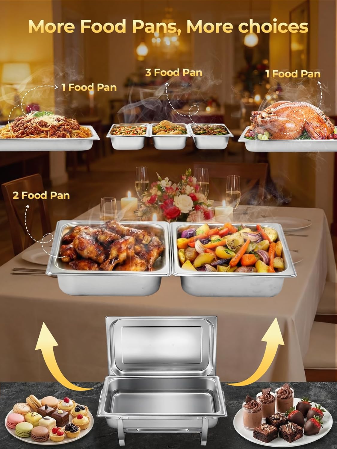 4 Pzas Platos Acero Inox Con Sartenes Plegables