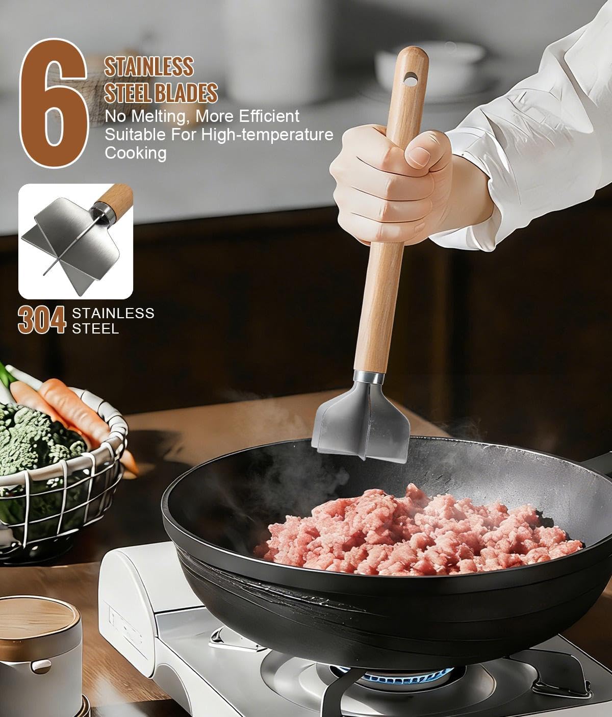 Picador de carne de acero inoxidable con 6 cuchillas curvas