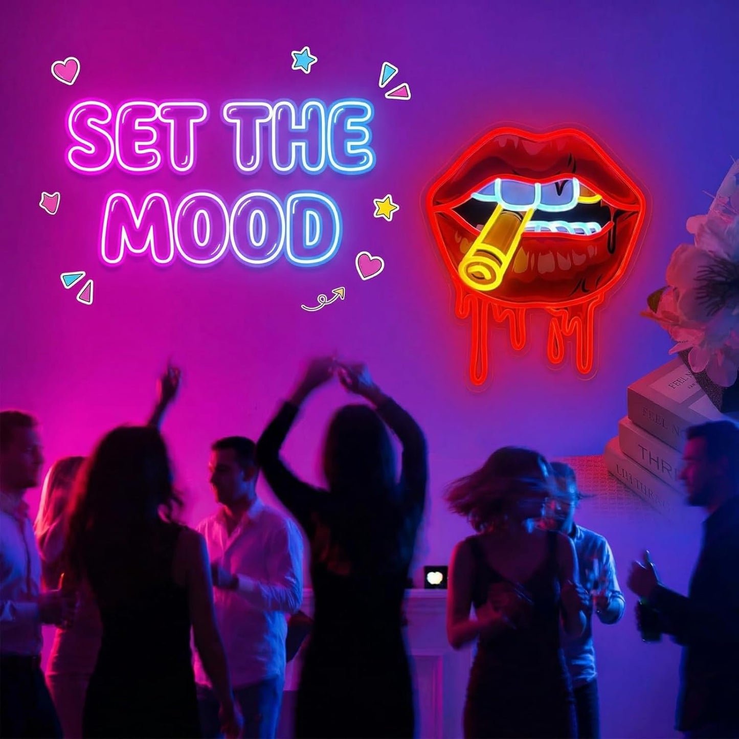 Luz neón labios rojos LED regulable para dormitorio y fiestas
