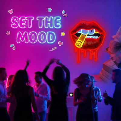Luz neón labios rojos LED regulable para dormitorio y fiestas