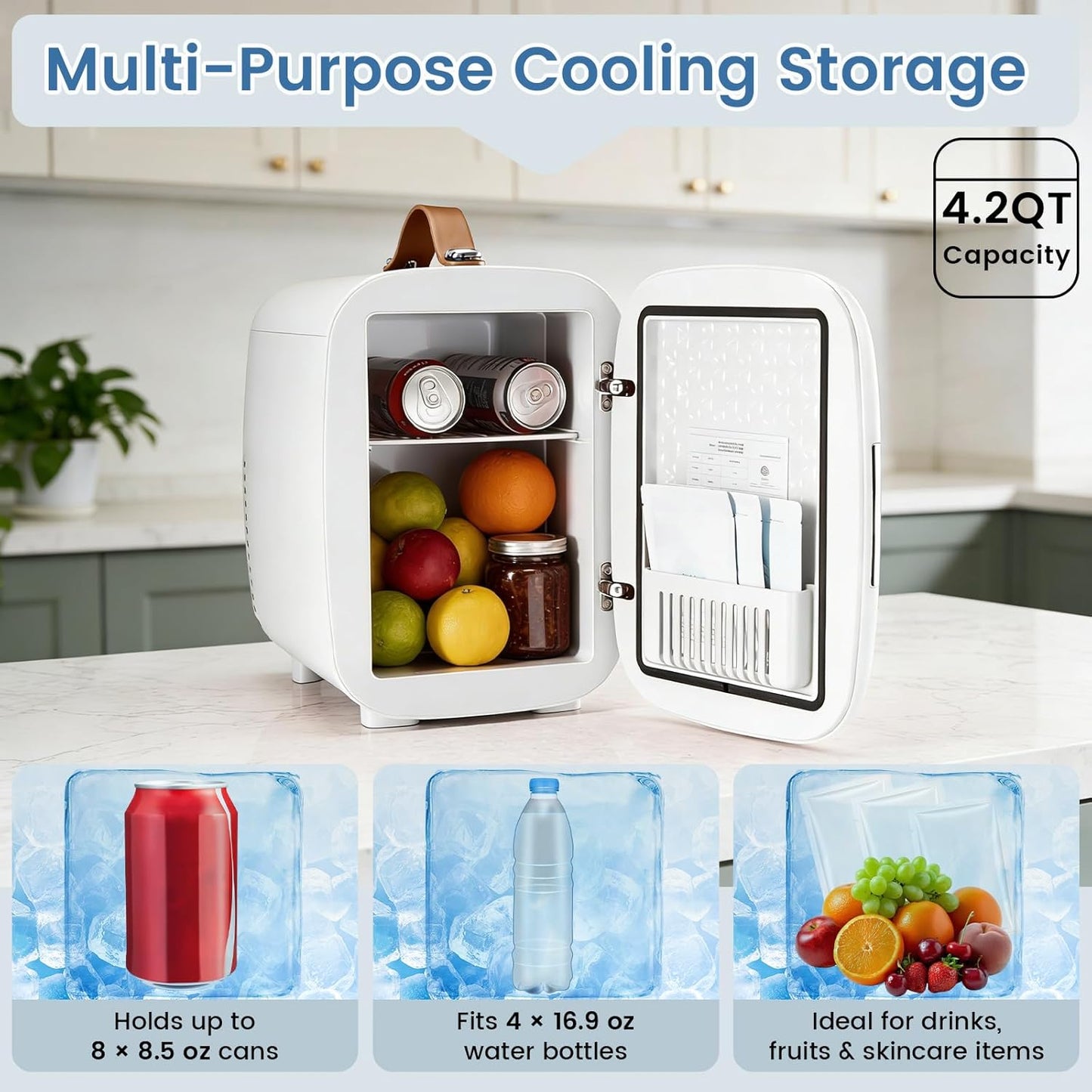 Mini refrigerador portátil 4 L para dormitorio, oficina y automóvil con asa