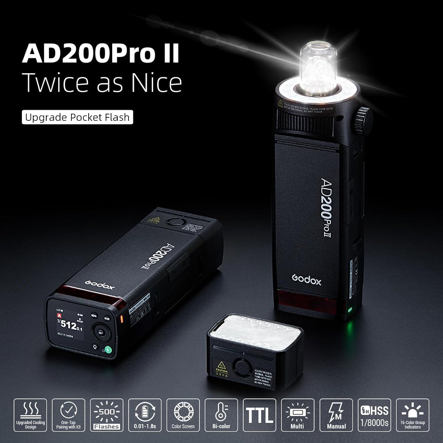 Flash estroboscópico AD200 Pro II 200W HSS para Canon
