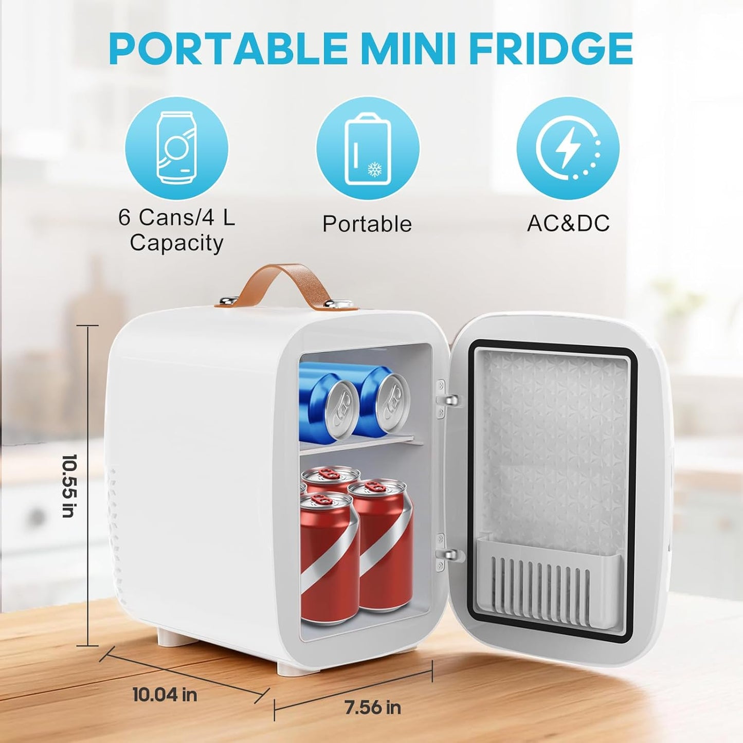 Mini refrigerador DUMOS de 4 litros para dormitorio y automóvil, blanco