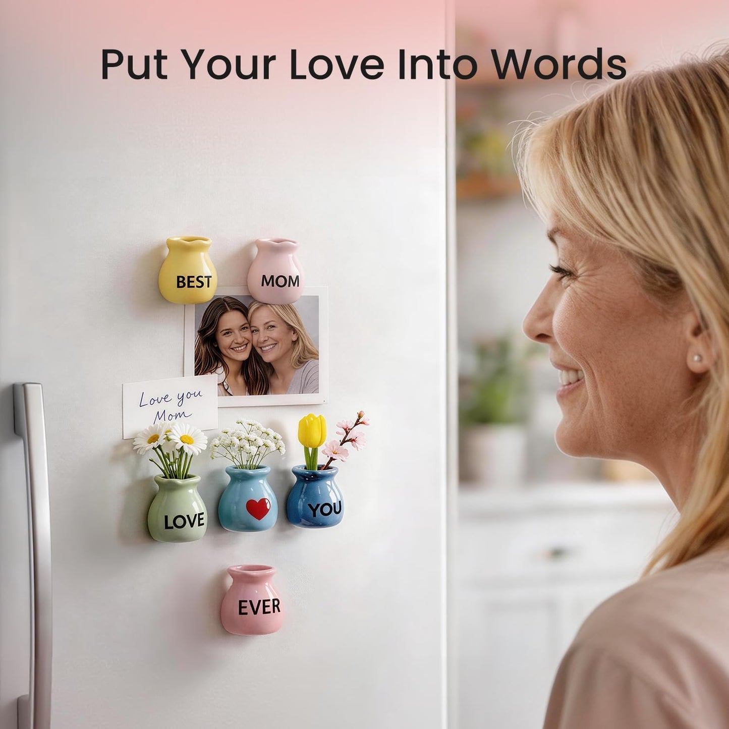 Imanes para refrigerador regalo para mamá hija e hijo con flores artificiales