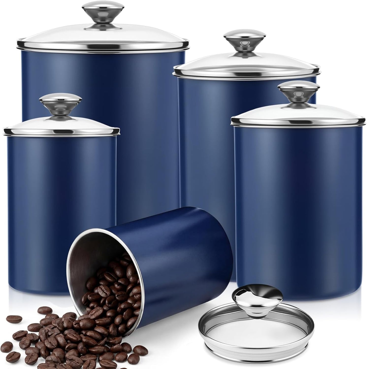 Set 5 Recipientes Acero Inox Con Tapa Vidrio Herméticos 1.8-6qt