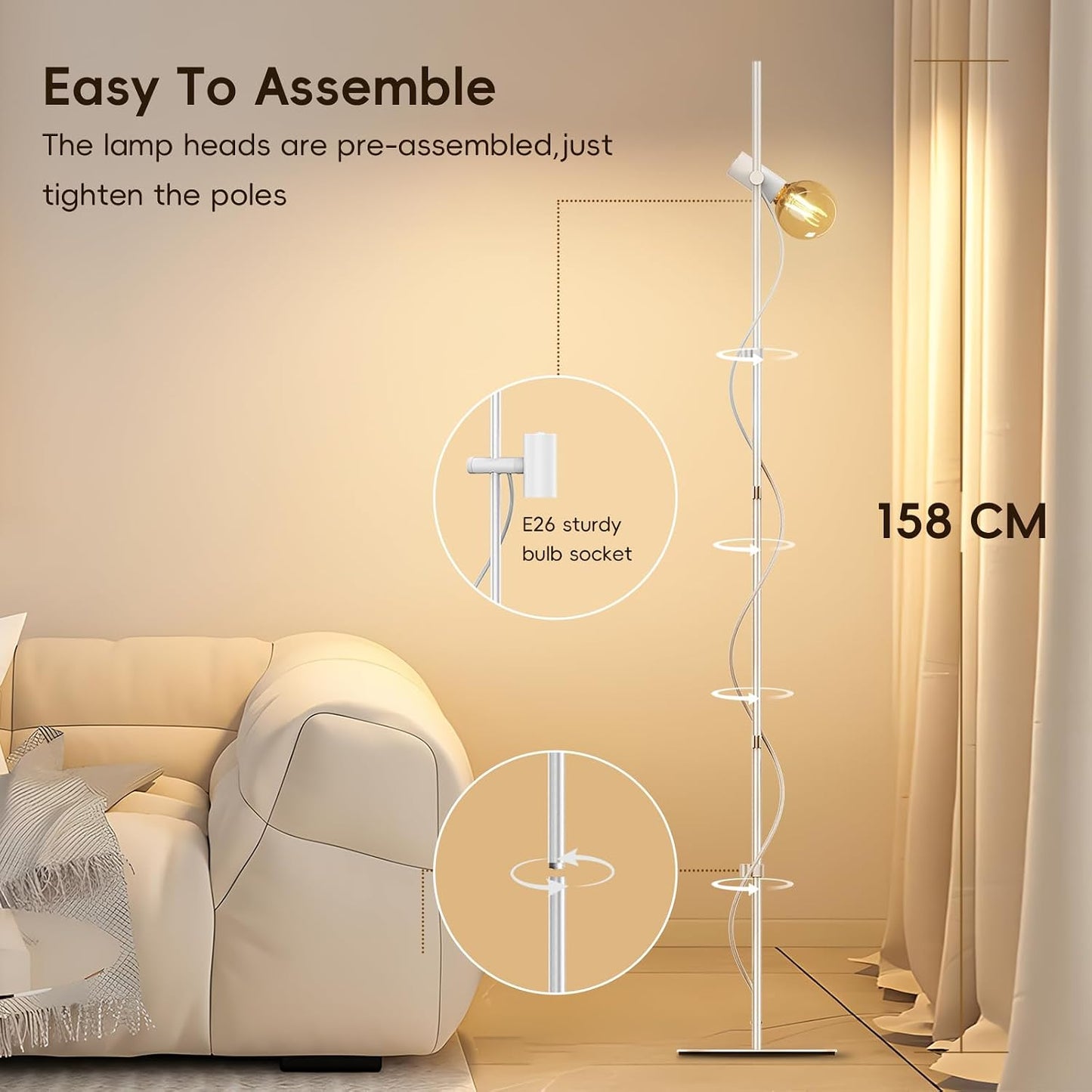 Lámpara pie sala ajustable giratoria 2200K iluminación cálida