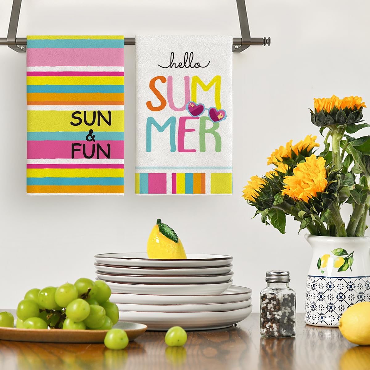 Juego de 2 toallas de cocina de verano con estampado de granja
