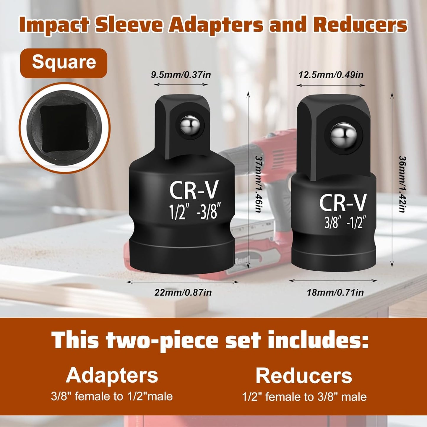 Set 2 Adaptadores Impacto 1/2 a 3/8 y 3/8 a 1/2