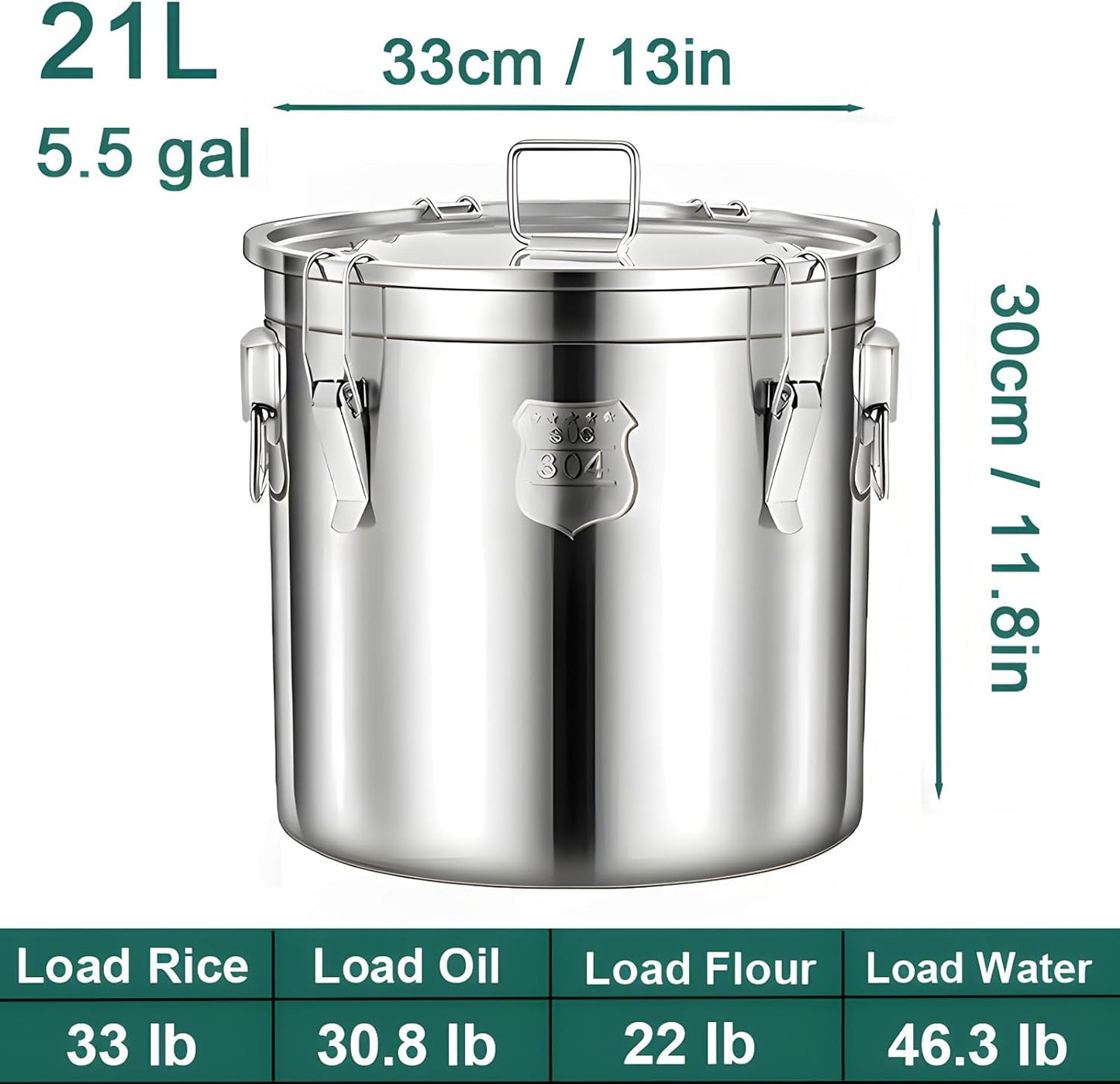 Recipiente acero inox 304 para almacenar granos de cereal
